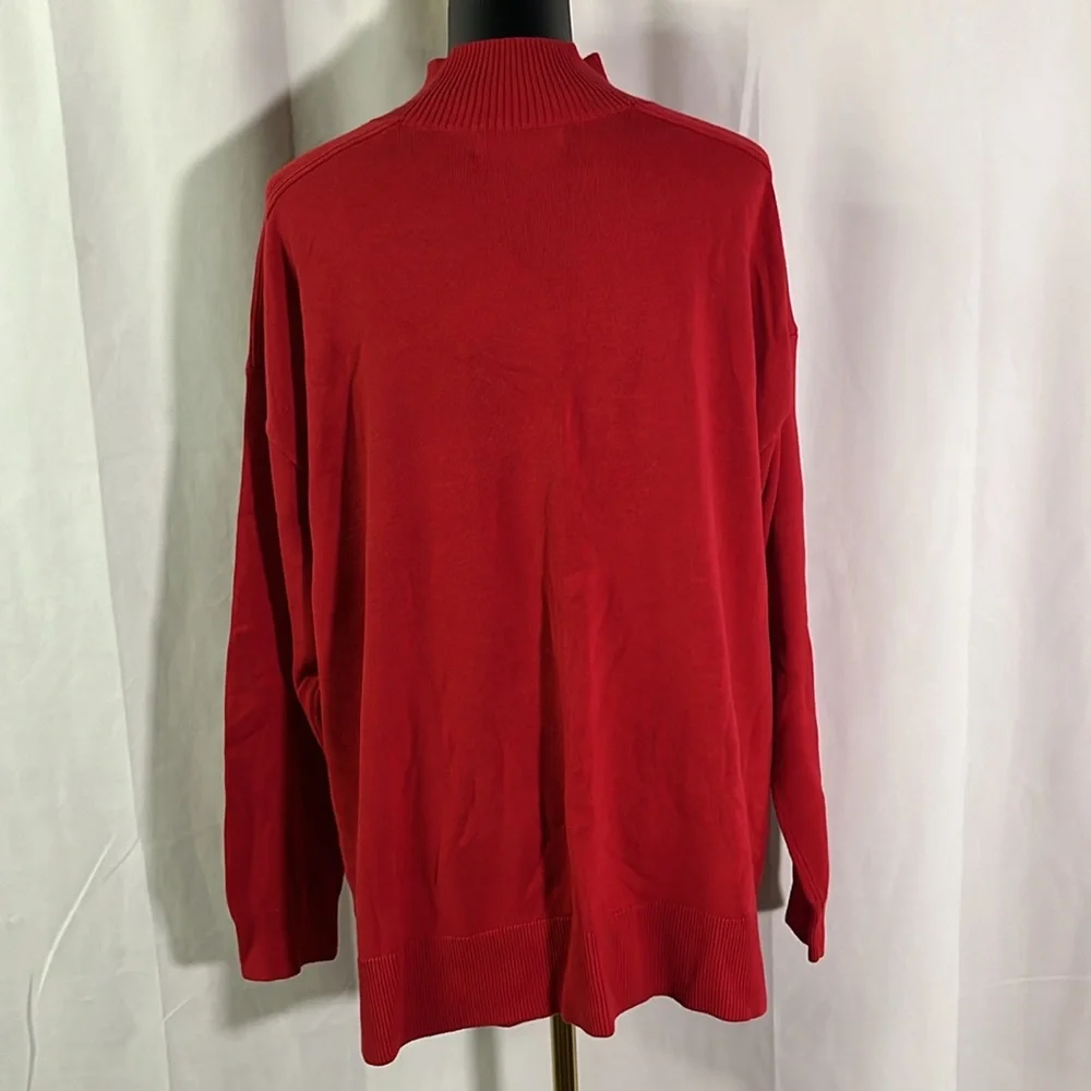 NWT Karen Scott Red Front Seam Mock Neck Cotton Sweater